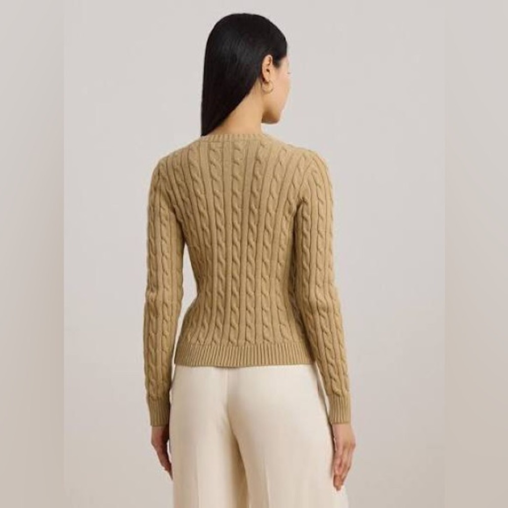 Lauren Ralph Lauren Gold Shimmer Metallic Cable Knit Cardigan Sweater Medium AB4